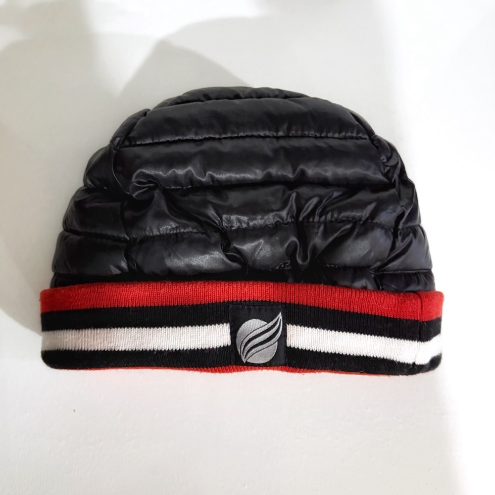 Think Royln Puffer Beanie Hat Unisex Black Red Stripe Quilted Streetwear